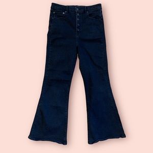 American Eagle 12 Curvy Highest Rise Flare Exposed Button Fly Black Jeans.